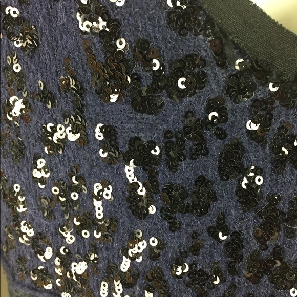 FREE PEOPLE Tunic Top knit sequin black navy Whimsy Goth Grunge Disco Sz Small - Picture 6 of 9